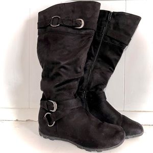 Maurice’s Black Slouch Buckle Boots Size 8